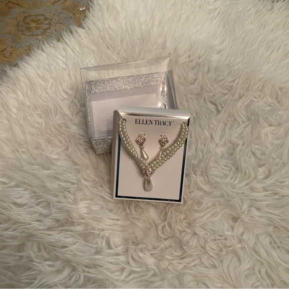 pearl & pavé rhinestone necklace & earring set by Ellen Tracy NEW!! rose gold - Picture 6 of 9